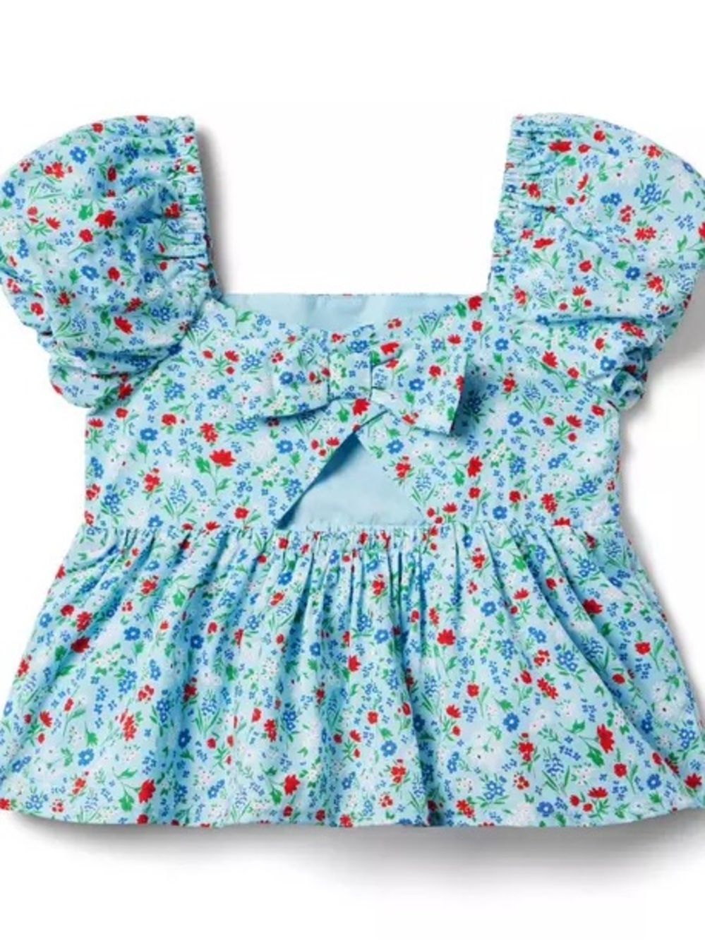 Janie and Jack Light Blue Floral Puff-Sleeve Top size 3 - Picture 2 of 6